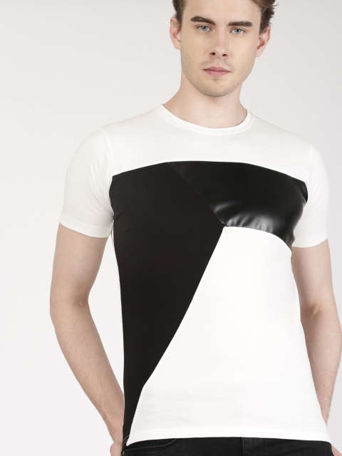

ether Men White Colourblocked Round Neck T-shirt