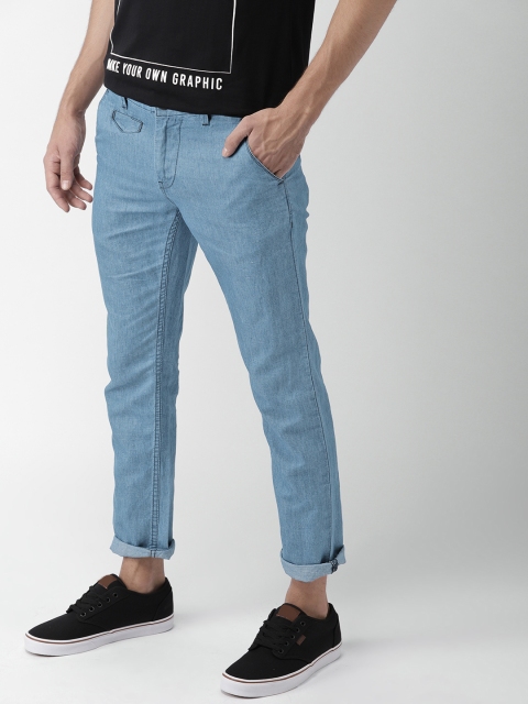 

Mast & Harbour Men Blue Chambray Slim Fit Regular Trousers