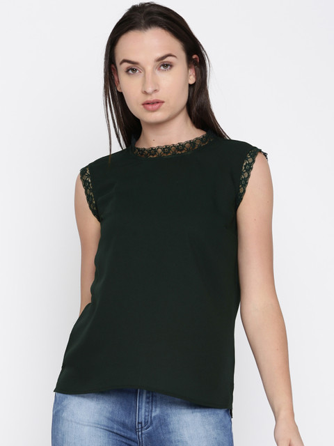 

French Connection Women Green Solid Top
