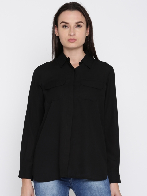 

French Connection Women Black Regular Fit Solid Casual Shirt