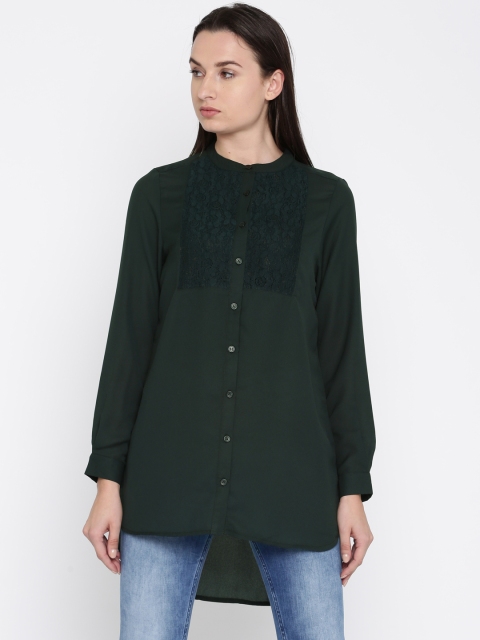 

French Connection Women Green Solid Shirt Style Top