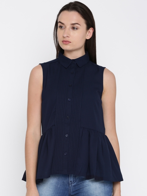 

French Connection Women Navy Blue Solid Shirt Style Top