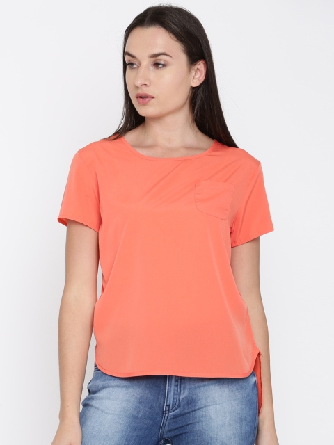 

French Connection Women Orange Solid High-Low Top