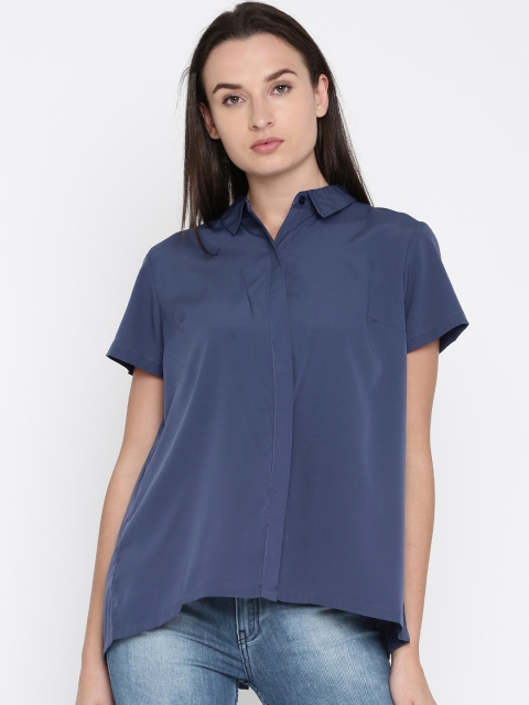 

French Connection Women Blue Solid Shirt Style Top