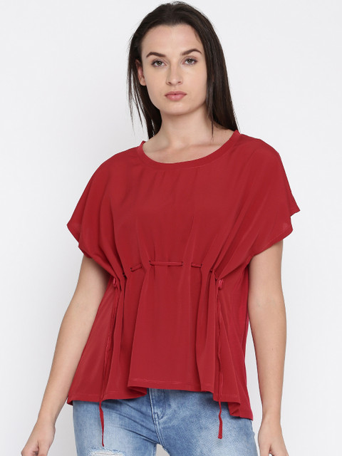 

French Connection Women Burgundy Solid Top