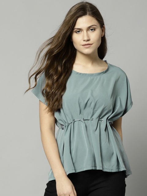 

French Connection Women Teal Blue Solid Boxy Top