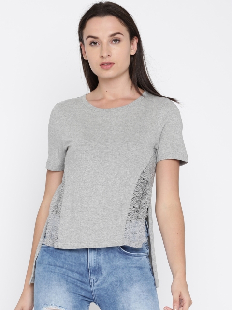 

French Connection Women Grey Melange Solid High-Low Top