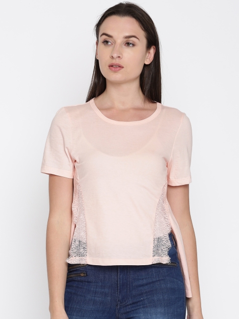 

French Connection Women Pink Solid High-Low Top