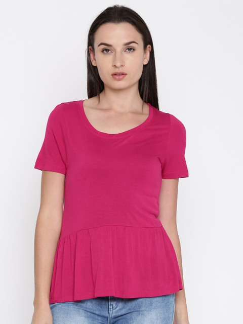 

French Connection Women Magenta Solid Top