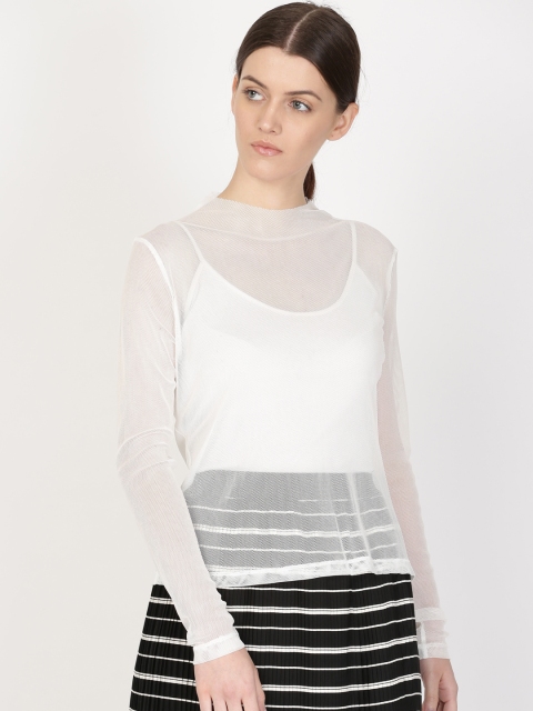 

ether Women White Self-Design Mesh Top