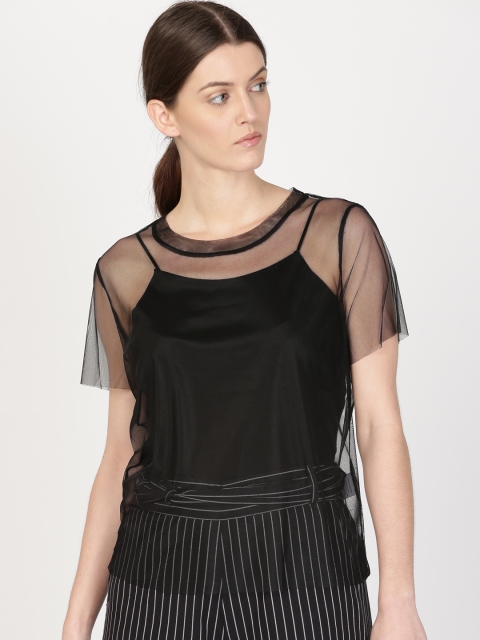 

ether Women Black Self-Design Mesh Top