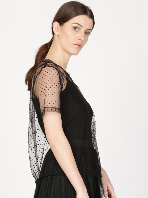 

ether Women Black Self-Design Mesh Top