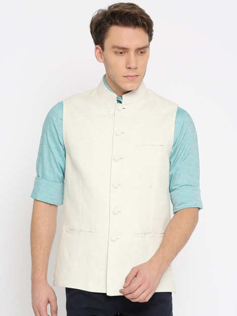 

Mast & Harbour Off-White Linen Nehru Jacket