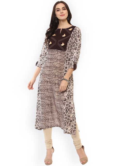 

La Firangi Women Brown & Beige Printed Straight Kurta