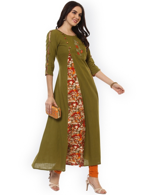 

La Firangi Women Olive Green Printed Anarkali Kurta
