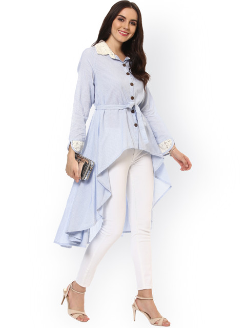 

La Firangi Women Blue & White Striped A-Line Kurta