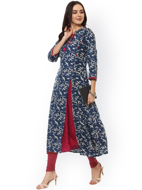 

La Firangi Women Navy Blue Printed Anarkali Kurta