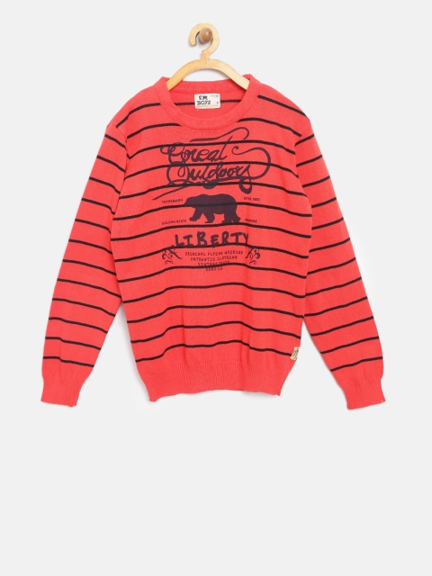 

Flying Machine Boys Coral Red Striped Pullover