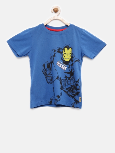 

Flying Machine Boys Blue Printed Round Neck Pure Cotton T-shirt