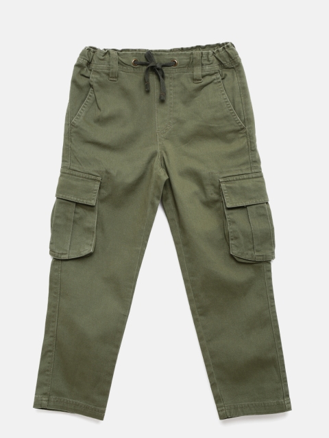 

Flying Machine Boys Olive Green Slim Fit Solid Cargos