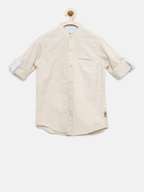 

Flying Machine Boys Beige & White Regular Fit Striped Casual Shirt