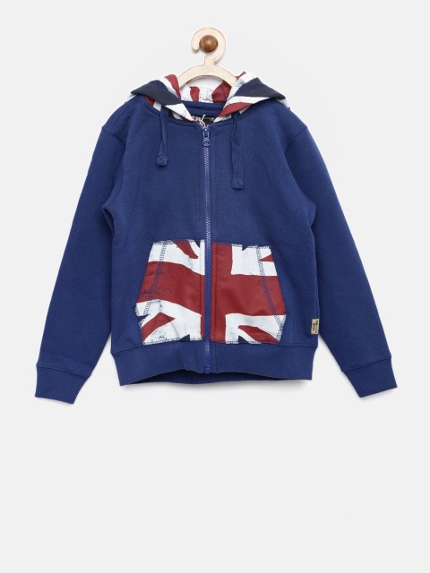 

Flying Machine Boys Blue & White Printed Hooded Sweatshirt
