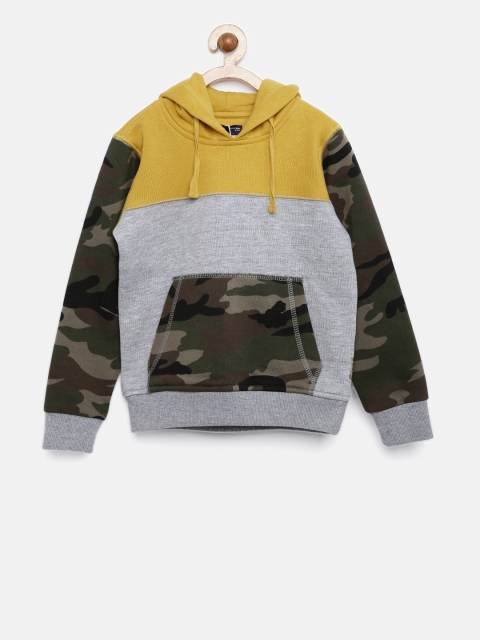 

Flying Machine Boys Grey & Yellow Colourblocked Hooded Sweatshirt