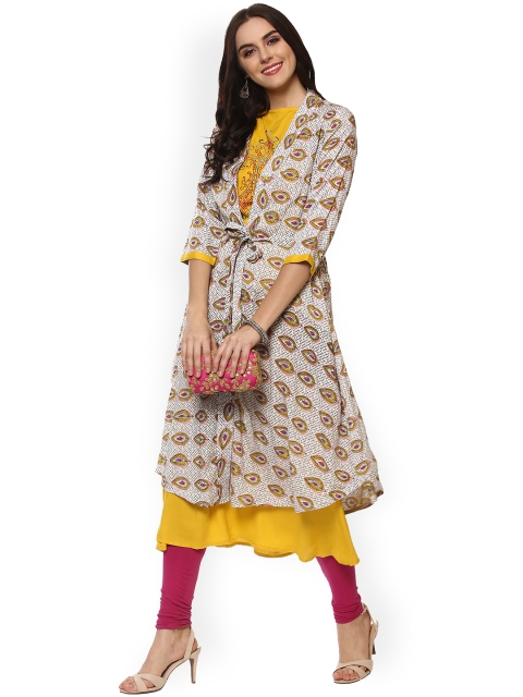 

La Firangi Women Yellow & Coffee Brown Printed Anarkali Kurta