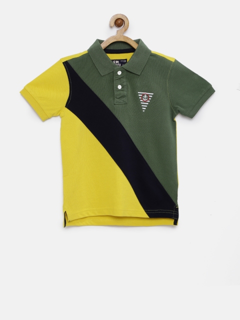 

Flying Machine Boys Yellow & Olive Green Colourblocked Polo T-shirt