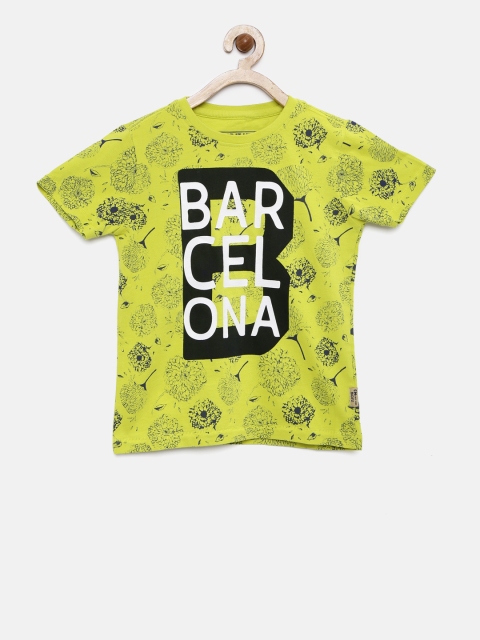 

Flying Machine Boys Lime Green Printed Round Neck Pure Cotton T-shirt