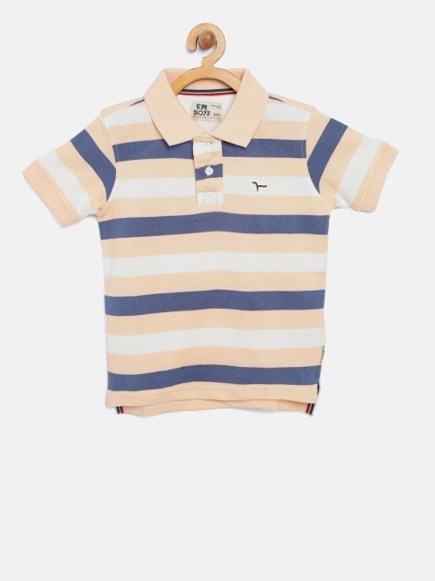 

Flying Machine Boys Peach-Coloured & Navy Striped Polo T-shirt