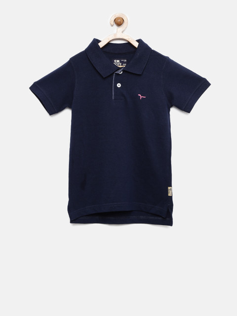 

Flying Machine Boys Navy Blue Solid Polo Collar T-shirt