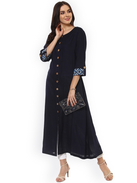 

La Firangi Women Navy Blue Solid A-Line Kurta