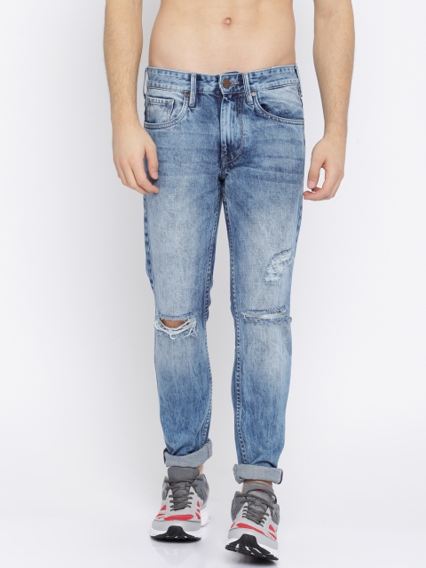 

HERE&NOW Men Blue Slim Fit Mid-Rise Slash Knee Mildly Distressed Jeans
