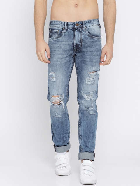 

HERE&NOW Men Blue Slim Fit Mid-Rise Highly Distressed Jeans