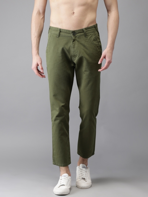 

Moda Rapido Men Olive Green Slim Fit Solid Cropped Chinos
