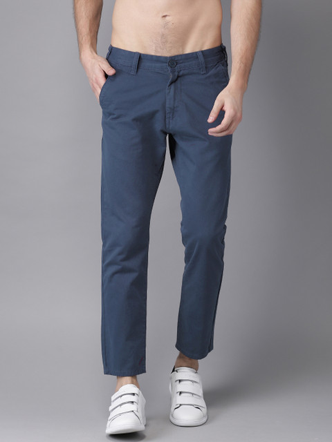 

Moda Rapido Men Navy Blue Slim Fit Solid Cropped Chinos