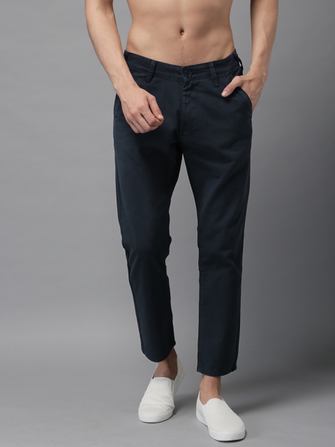 

Moda Rapido Men Navy Slim Fit Solid Cropped Chinos, Navy blue