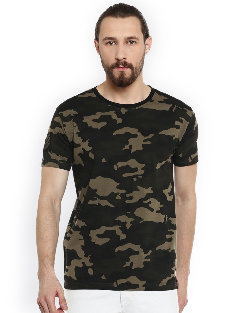 

PUNK Men Khaki and Olive Printed Round Neck T-shirt