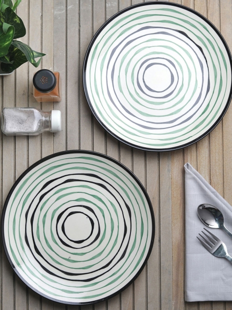 

VarEesha Off-White & Green 6 Pieces Stoneware Printed Small Plate Set