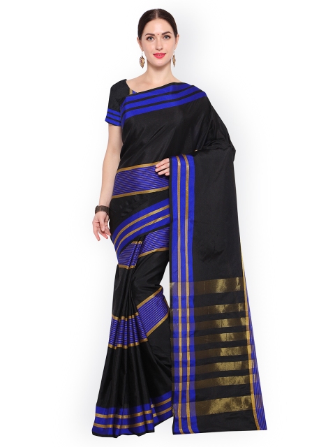 

Satrani Black & Blue Silk Blend Striped Saree