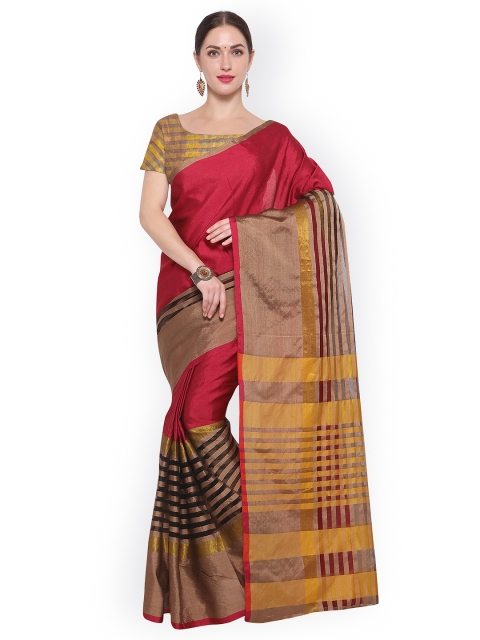 

Satrani Maroon & Beige Silk Blend Woven Design Saree