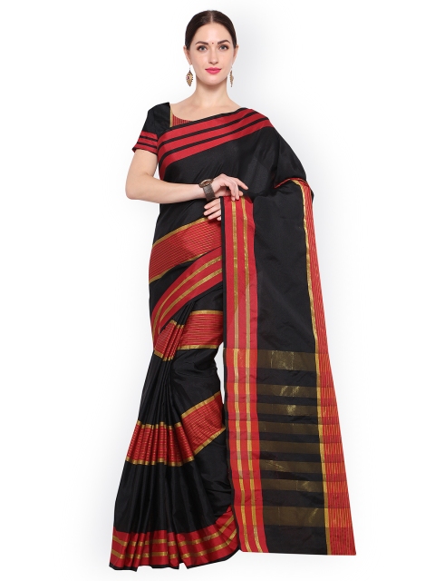 

Satrani Black & Maroon Silk Blend Striped Saree