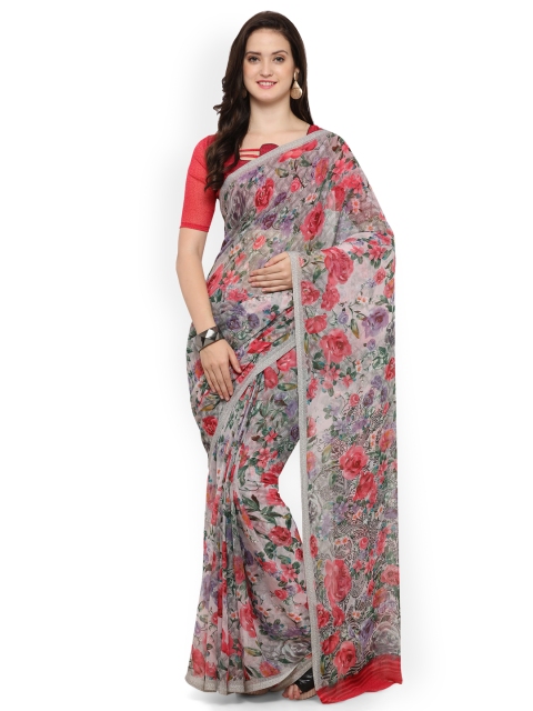 

Vaamsi Grey & Red Poly Chiffon Printed Saree