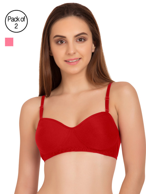 

Tweens Pack of 2 Solid Non-Wired Non Padded T-shirt Bras TW9101, Red