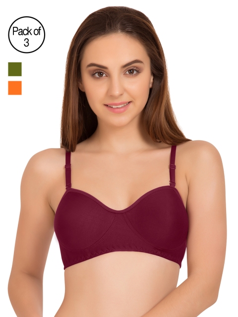 

Tweens Pack of 3 Solid Non-Wired Non-Padded T-shirt Bras, Burgundy