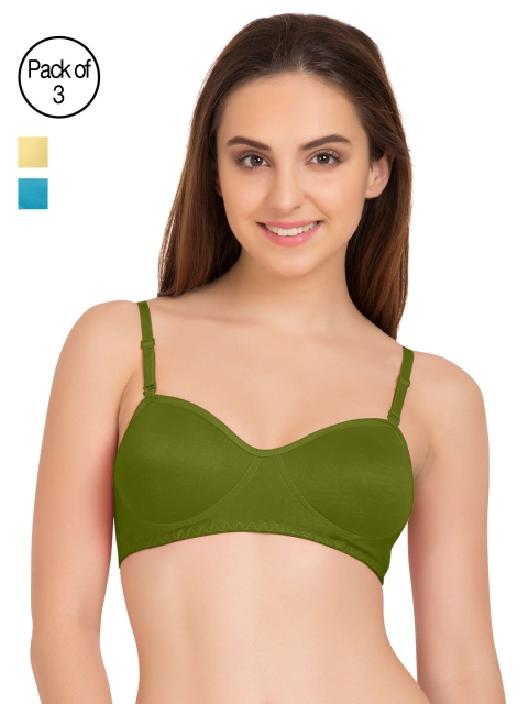 

Tweens Pack of 3 Solid Non-Wired Non-Padded T-shirt Bras, Olive