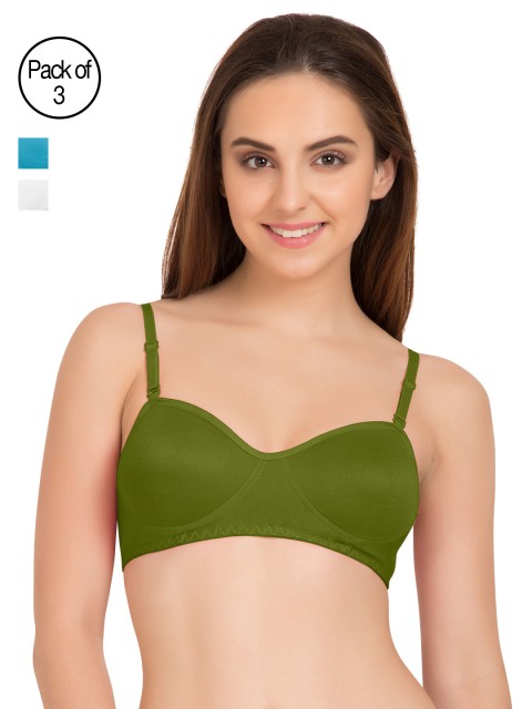 

Tweens Pack of 3 Solid Non-Wired Non Padded T-shirt Bras TW9101, Olive