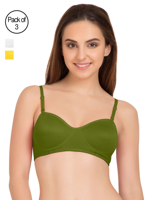 

Tweens Pack of 3 Solid Non-Wired Non Padded T-shirt Bras TW9101, Olive