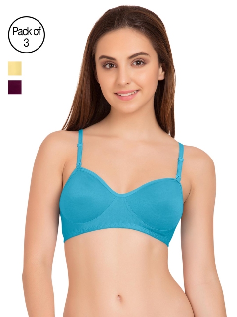 

Tweens Pack of 3 Solid Non-Wired Non-Padded T-shirt Bras TW9101, Blue